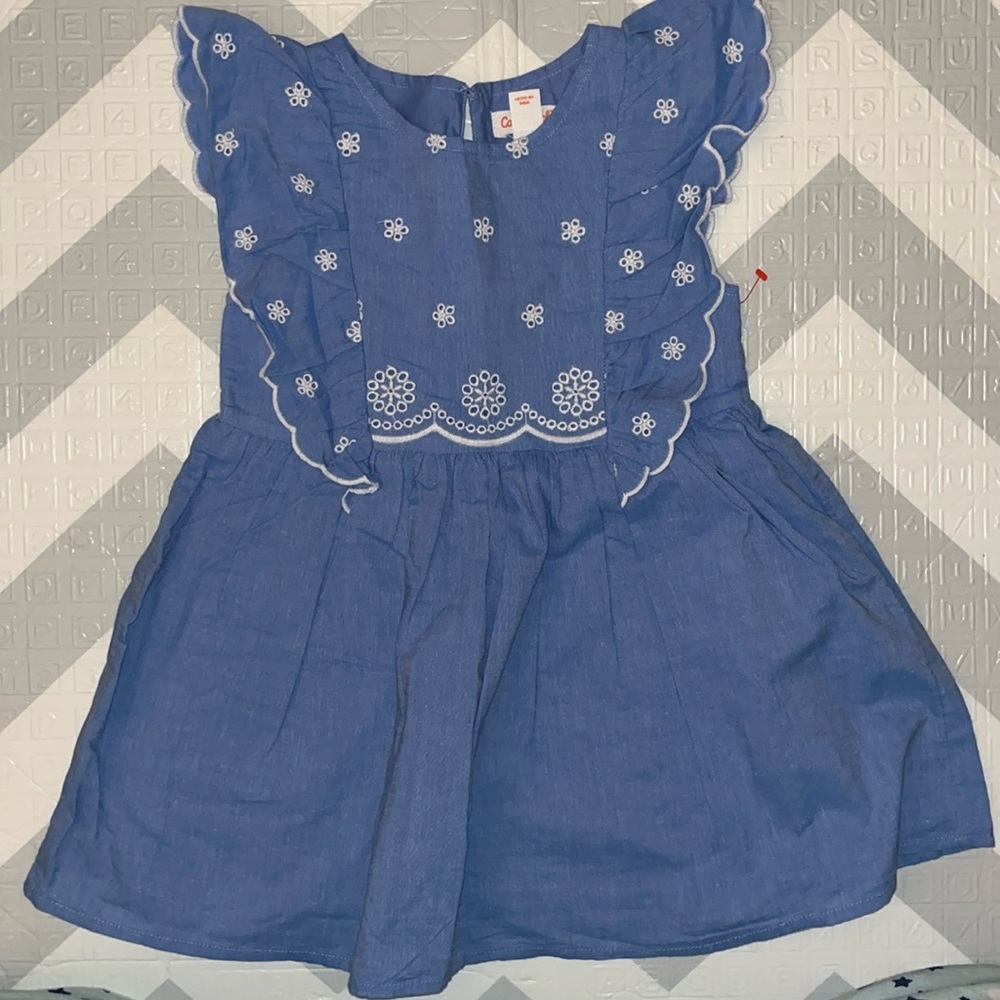 Girls flower dress denim blue 3T